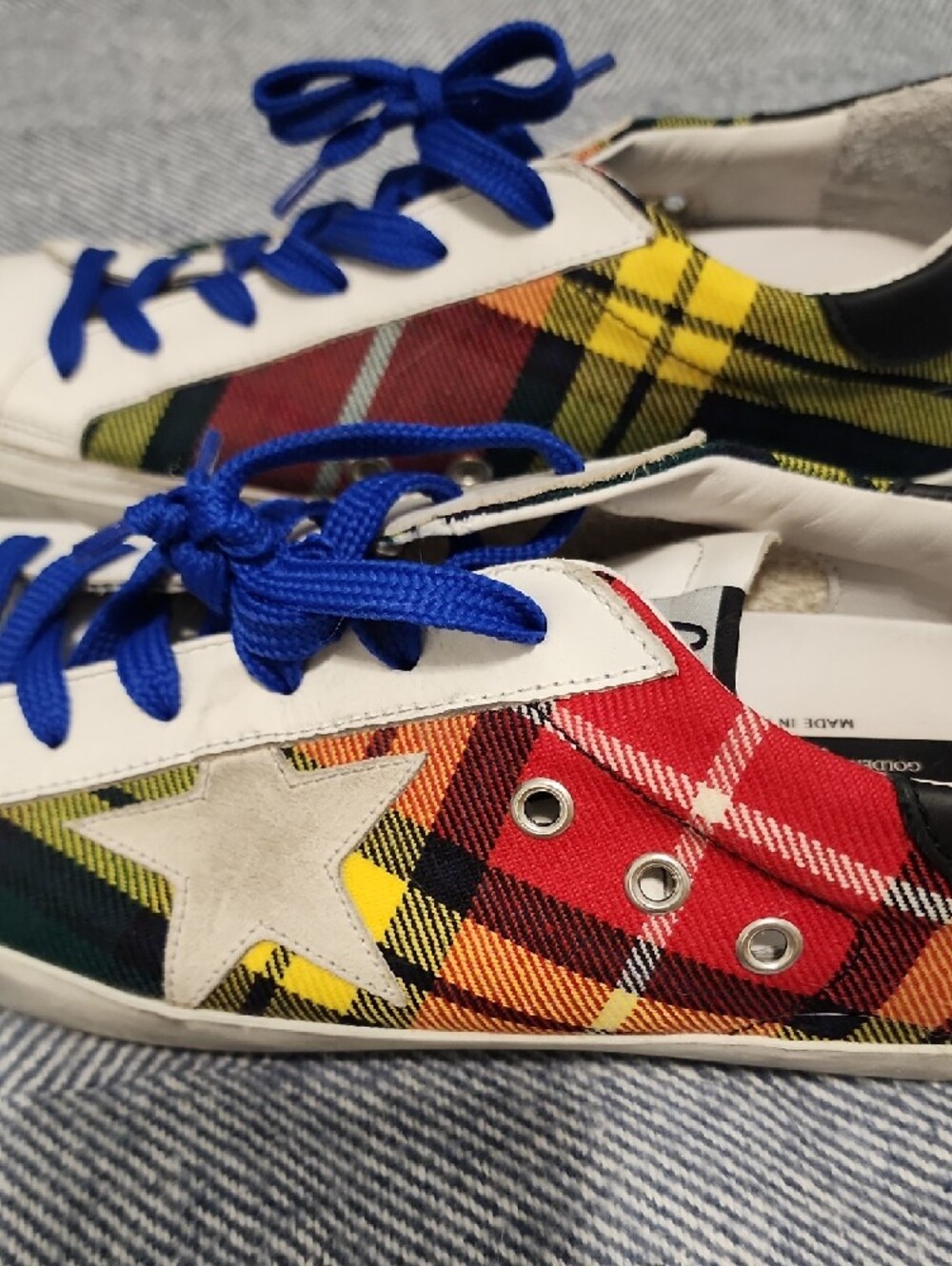 Golden Goose Superstar Plaid Low-Top Sneakers with Blue Laces - Picture 10 of 13